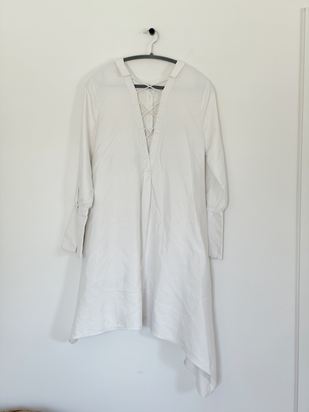 N12H white tunic shirt dress button up flare sleeves breezy euro-summer minimal - Picture 6 of 13